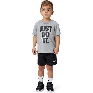 Nike Boys’ Dri-FIT Just Do It T-Shirt and Mesh Shorts 2-Piece Outfit Set(Dark Smoke Grey/Black)