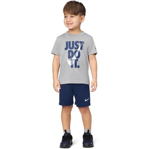 Nike Boys’ Dri-FIT Just Do It T-Shirt and Mesh Shorts 2-Piece Outfit Set(Light Smoke Grey/Midnight Navy)