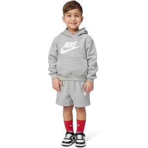 Nike Boys’ Sportswear Club Fleece Pullover Hoodie and Shorts 2-Piece Outfit Set (Large Swoosh Logo)(Dark Grey Heather)