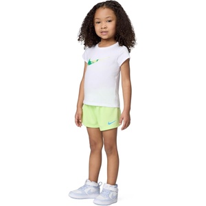 Nike Girls’ Graphic T-Shirt and Mesh Shorts 2-Piece Outfit Set(White/Light Liquid Lime)