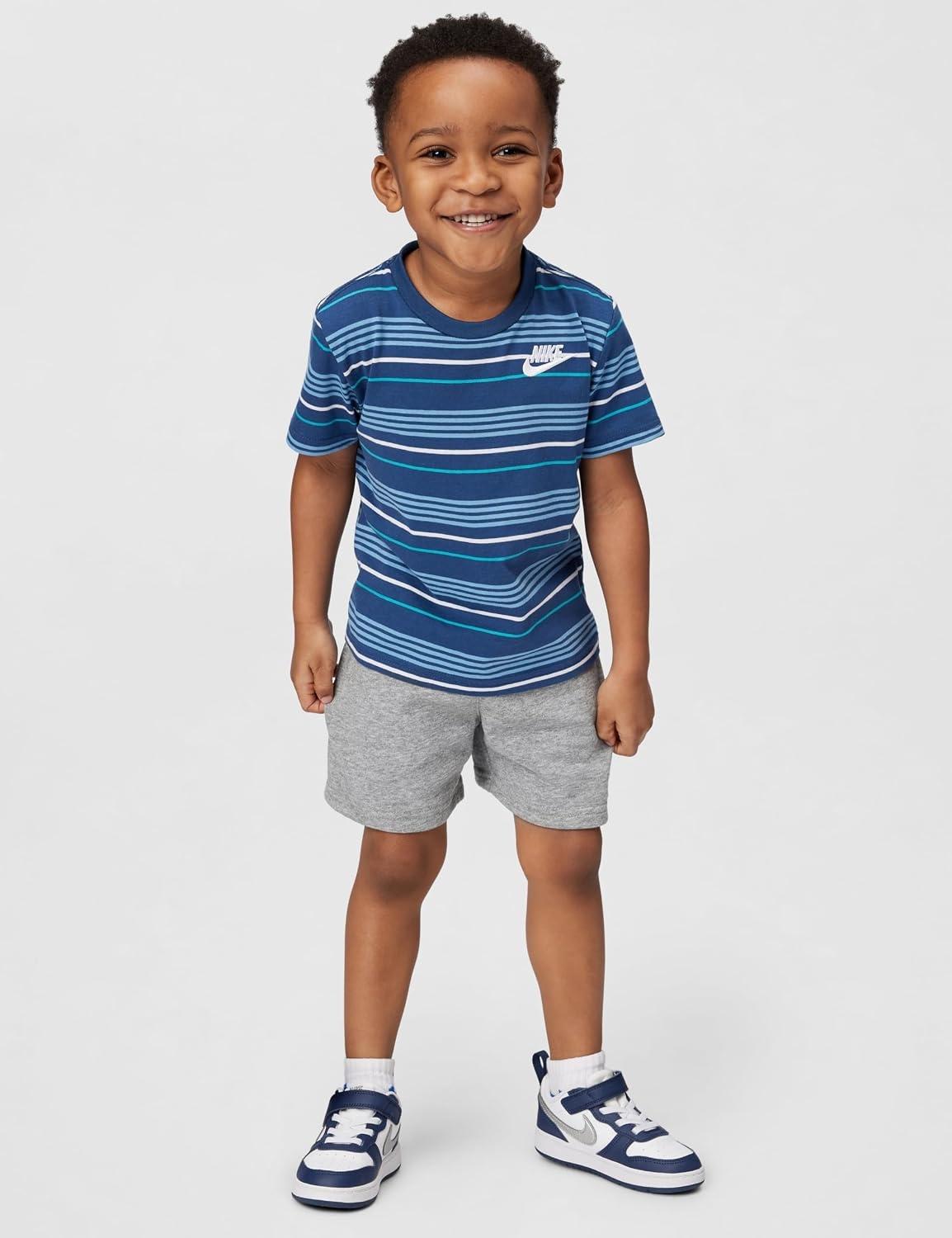 image:imageNike Boys Striped Sportswear Club TShirt and Shorts 2Piece Outfit SetMidnight Navy