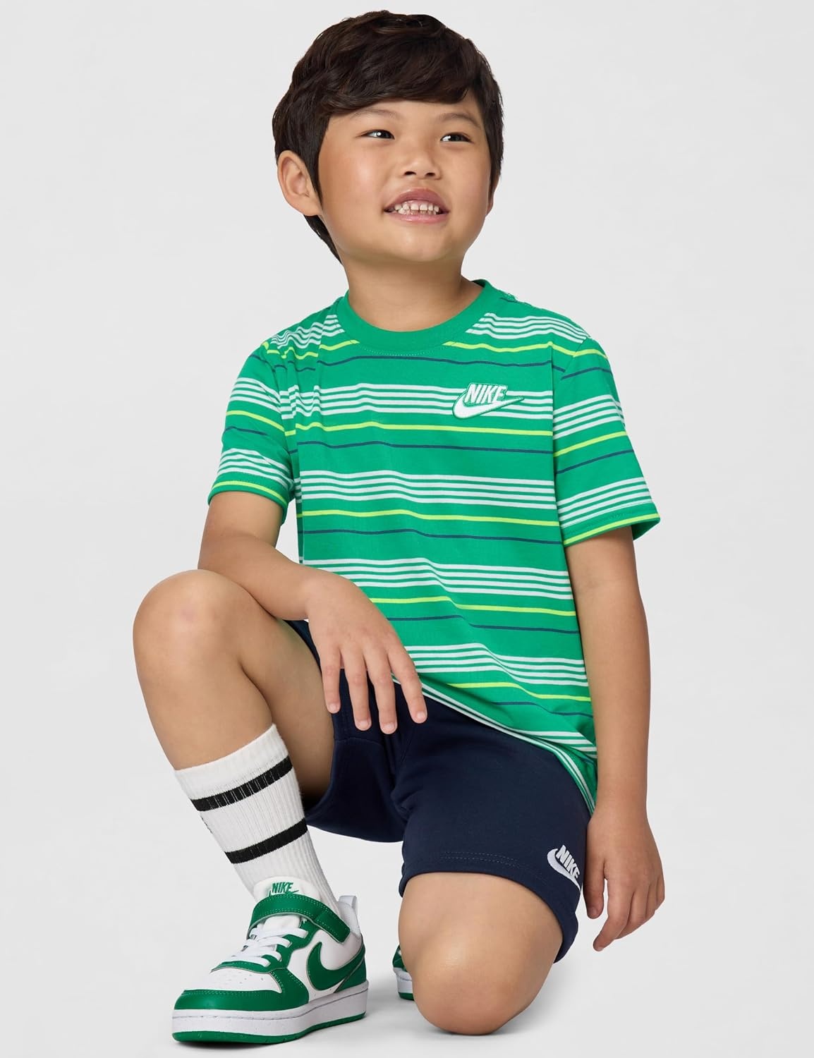 image:imageNike Boys Striped Sportswear Club TShirt and Shorts 2Piece Outfit SetStadium Green