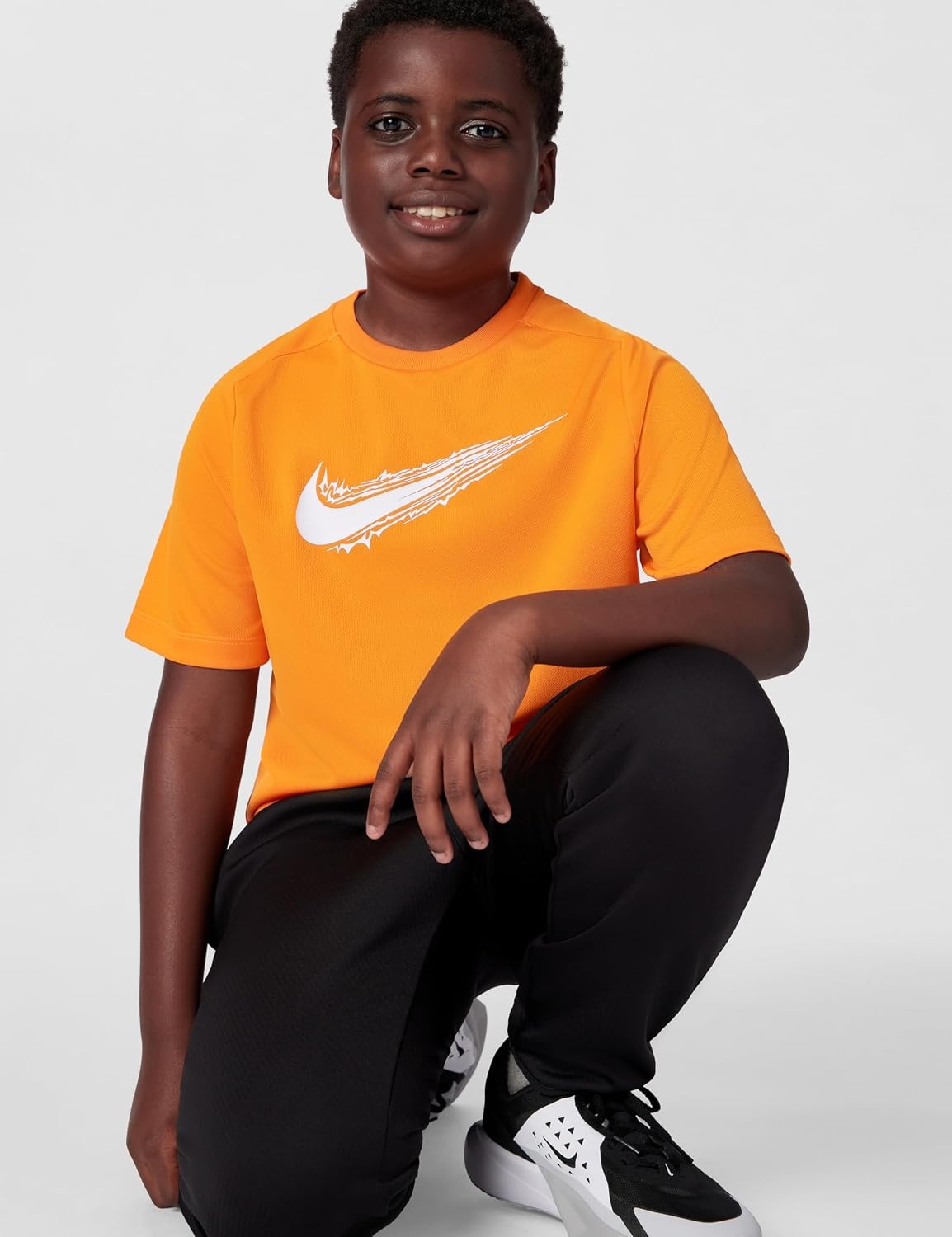 image:imageNike Unisex Big Kids Multi DriFIT ShortSleeve Training Top Large Swoosh Logo Boys and GirlsBright CeramicWhite