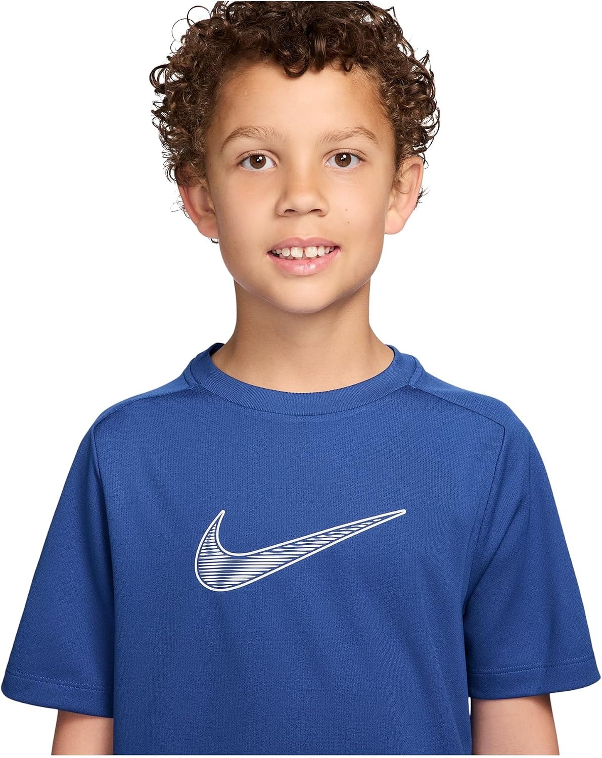 image:imageNike Unisex Big Kids Multi DriFIT ShortSleeve Training Top Large Swoosh Logo Boys and GirlsGame RoyalWhite