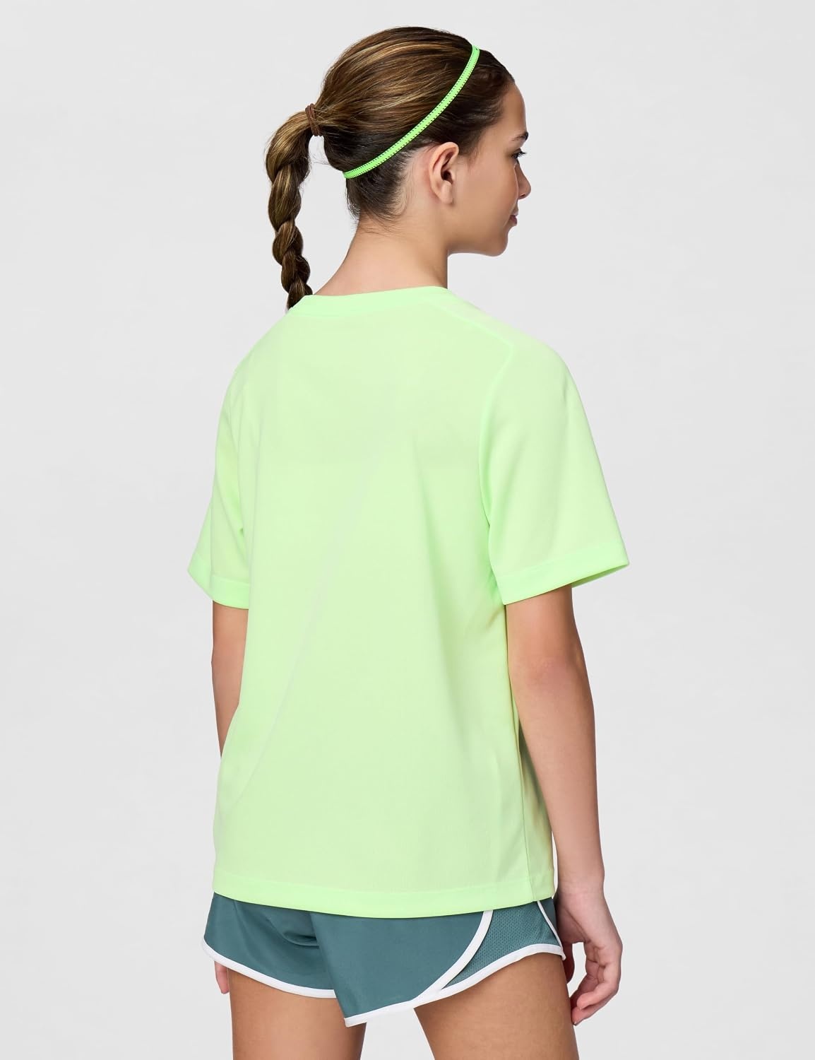 image:imageNike Unisex Big Kids Multi DriFIT ShortSleeve Training Top Large Swoosh Logo Boys and GirlsLight Liquid LimeWhite