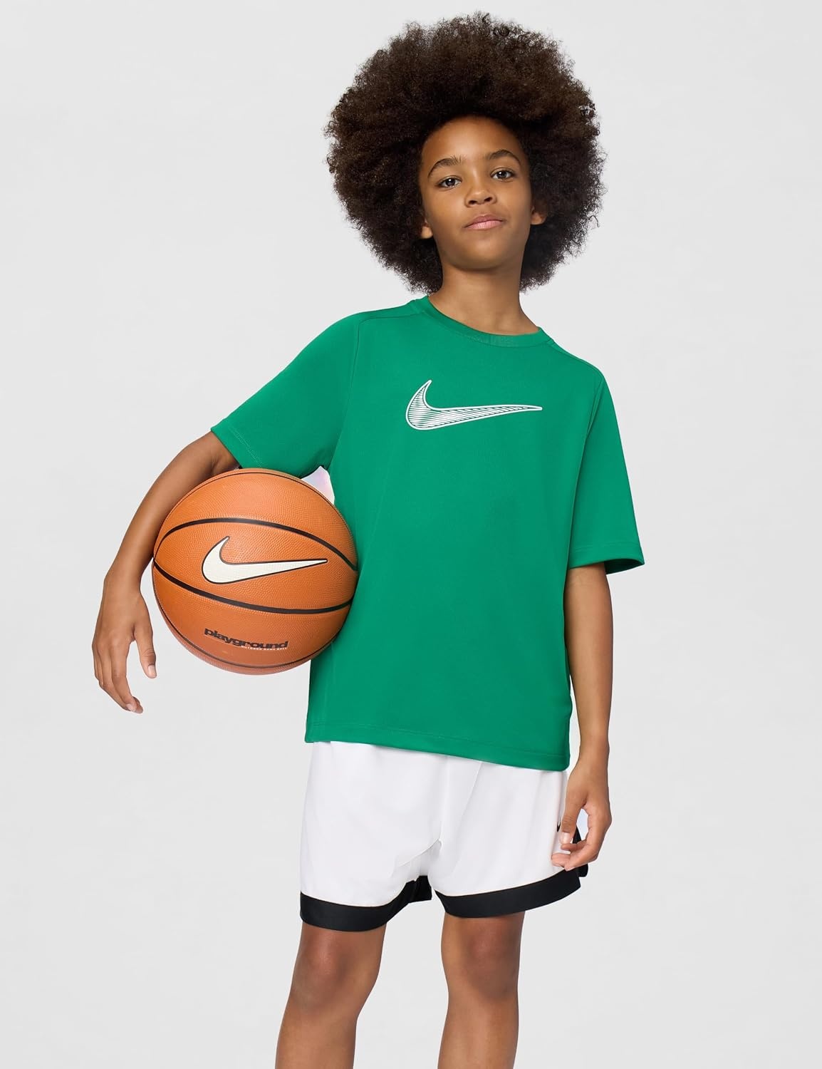 image:imageNike Unisex Big Kids Multi DriFIT ShortSleeve Training Top Large Swoosh Logo Boys and GirlsMalachiteWhite
