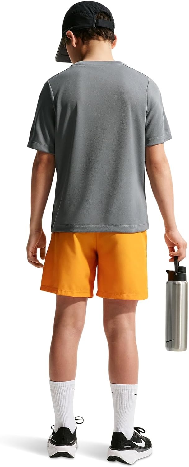 image:imageNike Unisex Big Kids Multi DriFIT ShortSleeve Training Top Large Swoosh Logo Boys and GirlsSmoke GreyWhite