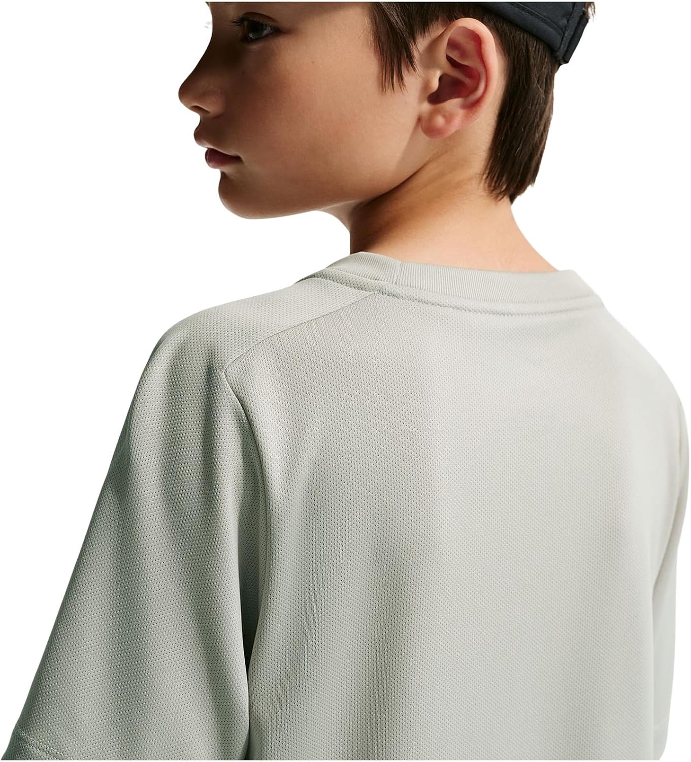 image:imageNike Unisex Big Kids Multi DriFIT ShortSleeve Training Top Large Swoosh Logo Boys and GirlsSpruce FogWhite