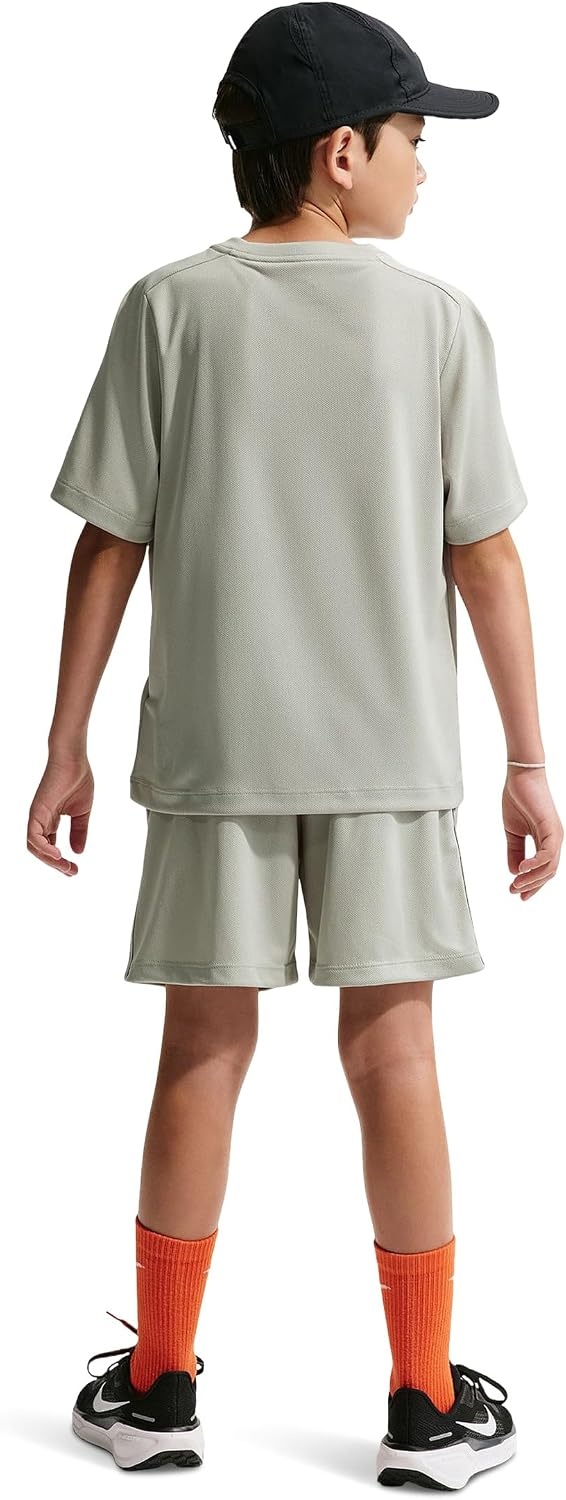 image:imageNike Unisex Big Kids Multi DriFIT ShortSleeve Training Top Large Swoosh Logo Boys and GirlsSpruce FogWhite
