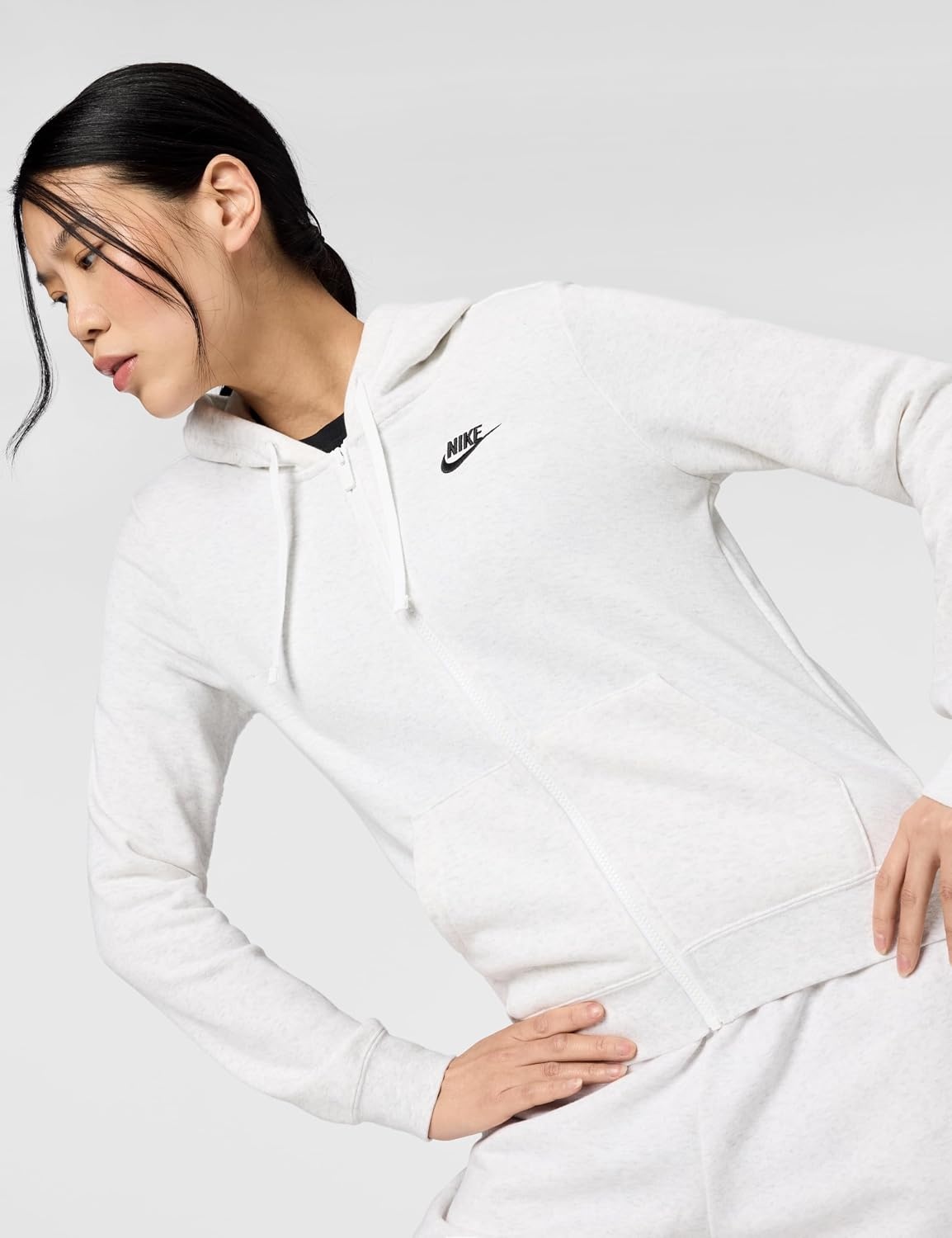 image:imageNike Womens Sportswear Club Fleece FullZip HoodieBirch HeatherBlack