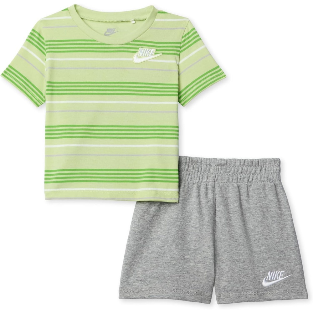 image:imageNike Boys Striped Sportswear Club TShirt and Shorts 2Piece Outfit SetLight Liquid Lime