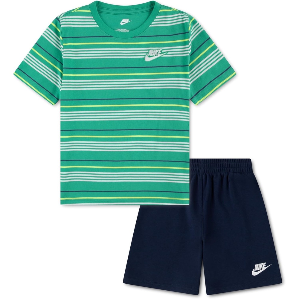 image:imageNike Boys Striped Sportswear Club TShirt and Shorts 2Piece Outfit SetStadium Green