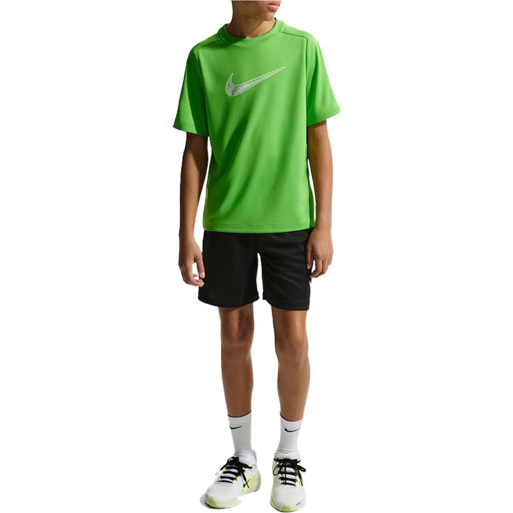 image:imageNike Unisex Big Kids Multi DriFIT ShortSleeve Training Top Large Swoosh Logo Boys and GirlsMean GreenWhite