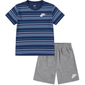 Nike Boys’ Striped Sportswear Club T-Shirt and Shorts 2-Piece Outfit Set(Midnight Navy)