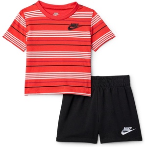 Nike Boys’ Striped Sportswear Club T-Shirt and Shorts 2-Piece Outfit Set(Team Crimson)