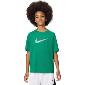 Nike Unisex Big Kids’ Multi Dri-FIT Short-Sleeve Training Top (Large Swoosh Logo) – Boys and Girls(Malachite/White)